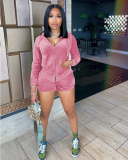 Women Solid Color Hoodies Long Sleeve Coat Sexy Velvet Short Sets Two Pieces Outfit S-2XL