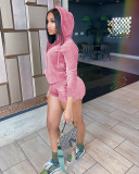 Women Solid Color Hoodies Long Sleeve Coat Sexy Velvet Short Sets Two Pieces Outfit S-2XL