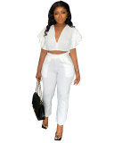 Deep V-neck Women Casual Two Piece Pant Set Outfits S-XXL