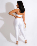 Women Sexy Bra Top High Waist Pants Sets Two Pieces Outfit White Black Green S-XL