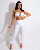 Women Sexy Bra Top High Waist Pants Sets Two Pieces Outfit White Black Green S-XL