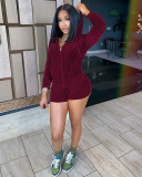 Women Solid Color Hoodies Long Sleeve Coat Sexy Velvet Short Sets Two Pieces Outfit S-2XL