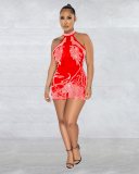 Sexy Women See Through Sleeveless Rhinestone Party Rompers Black Red Apricot White S-2XL