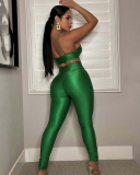 Women Sexy Bra Top High Waist Pants Sets Two Pieces Outfit White Black Green S-XL