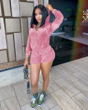 Women Solid Color Hoodies Long Sleeve Coat Sexy Velvet Short Sets Two Pieces Outfit S-2XL