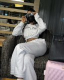 Woman Long Sleeve Hoodies Mini Top Printed Pants Sets Two Pieces Outfit Gray S-XL