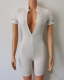 Woman High Neck Summer Short Sleeve High Elastic Lucky Rompers