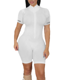 Woman High Neck Summer Short Sleeve High Elastic Lucky Rompers