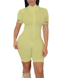 Woman High Neck Summer Short Sleeve High Elastic Lucky Rompers