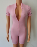 Woman High Neck Summer Short Sleeve High Elastic Lucky Rompers