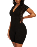 Woman High Neck Summer Short Sleeve High Elastic Lucky Rompers