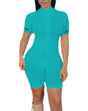 Woman High Neck Summer Short Sleeve High Elastic Lucky Rompers