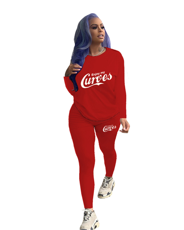 Fashion Casual Printed Long Sleeve Pants Two Pieces Outfits S-2XL