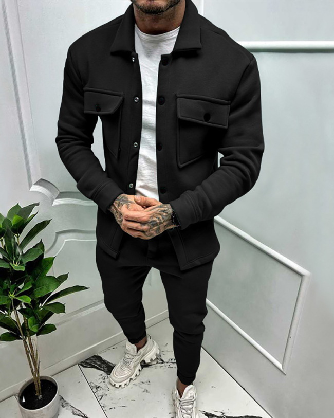 Solid Color Autumn Long Sleeve Fashion Mens Jackets Pants Sets Black Royal Blue Light Blue Red Camel Green S-3XL