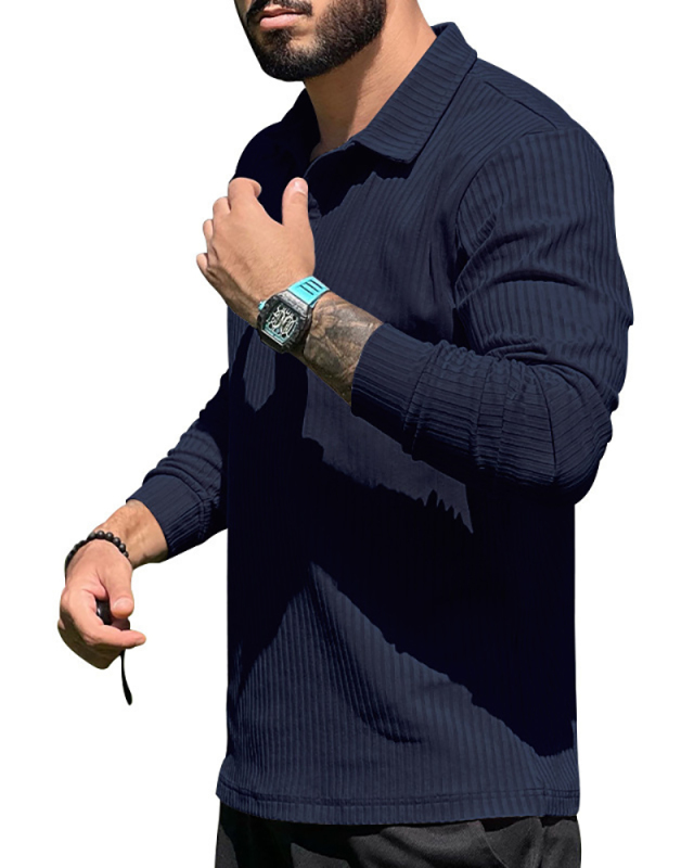 Men's Casual Lapel Long Sleeve Men's T-Shirt Lapel Polo Shirt White Navy Blue Black Army Green Light Khaki Red Gray S-3XL