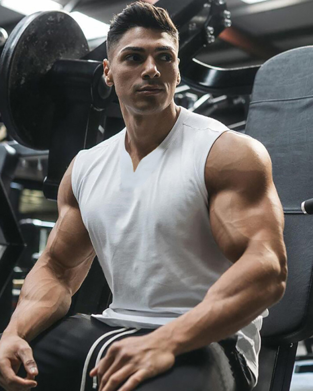 Men's Solid Color Summer V Neck Sports Vest Running Top White Gray Black Army Green Wine Red M-2XL