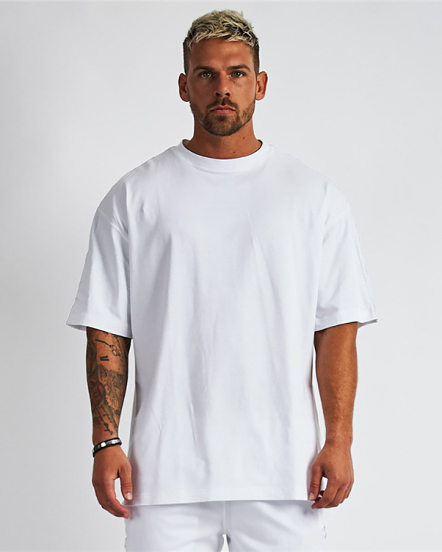 Men's Breathable Plus Size Solid Color Loose Fitness GYM Sports Short Sleeve T-shirt White Black Gray M-2XL