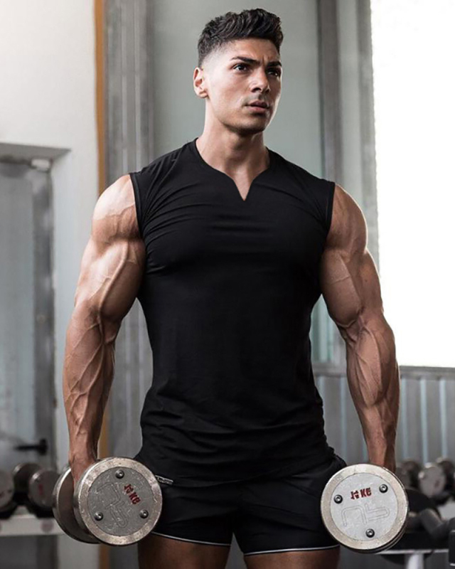 Men's Solid Color Summer V Neck Sports Vest Running Top White Gray Black Army Green Wine Red M-2XL