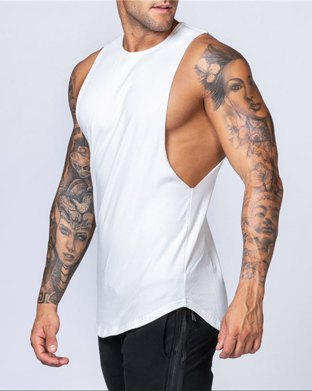 Wholesale Summer Solid Color Loose Men's GYM Fitness Vest White Gray Black Wine Red Army Green M-2XL