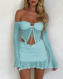 Long Sleeve Lace Sexy Two Piece Skirt Set S-XL