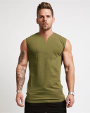 Men's Solid Color Summer V Neck Sports Vest Running Top White Gray Black Army Green Wine Red M-2XL