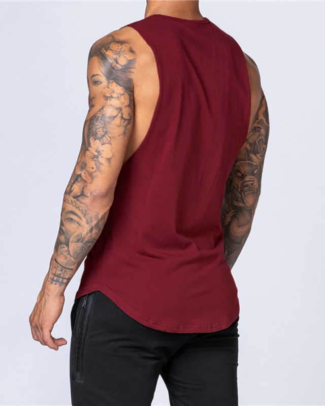 Wholesale Summer Solid Color Loose Men's GYM Fitness Vest White Gray Black Wine Red Army Green M-2XL