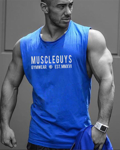 Muscle Guys GYM Wear Hot Sale Men's Training Tops Sleeveless Vest White Red Gray Black Blue M-2XL
