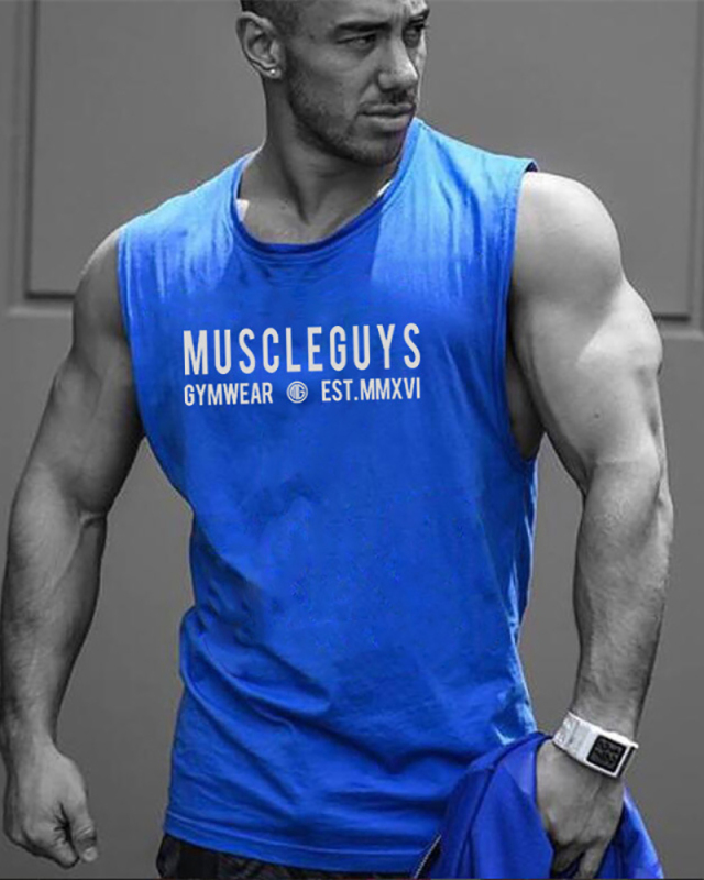 Muscle Guys GYM Wear Hot Sale Men's Training Tops Sleeveless Vest White Red Gray Black Blue M-2XL