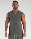 Men's Solid Color Summer V Neck Sports Vest Running Top White Gray Black Army Green Wine Red M-2XL