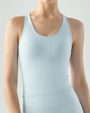Women Solid Color Confortable Fixed Pad I-Back Sleeveless Sports Vest Khaki Black Ivory Black S-XL