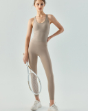 Women Solid Color Confortable Fixed Pad I-Back Sleeveless Sports Vest Khaki Black Ivory Black S-XL