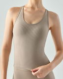 Women Solid Color Confortable Fixed Pad I-Back Sleeveless Sports Vest Khaki Black Ivory Black S-XL