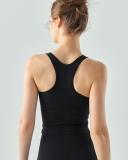 Women Solid Color Confortable Fixed Pad I-Back Sleeveless Sports Vest Khaki Black Ivory Black S-XL
