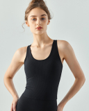 Women Solid Color Confortable Fixed Pad I-Back Sleeveless Sports Vest Khaki Black Ivory Black S-XL