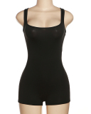 Popular Solid Color Sleeveless Square Neck Backless Slim Casual Romper Black Yellow Pink S-L