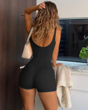 Popular Solid Color Sleeveless Square Neck Backless Slim Casual Romper Black Yellow Pink S-L