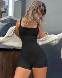 Popular Solid Color Sleeveless Square Neck Backless Slim Casual Romper Black Yellow Pink S-L