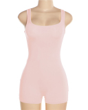 Popular Solid Color Sleeveless Square Neck Backless Slim Casual Romper Black Yellow Pink S-L
