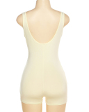 Popular Solid Color Sleeveless Square Neck Backless Slim Casual Romper Black Yellow Pink S-L