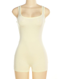 Popular Solid Color Sleeveless Square Neck Backless Slim Casual Romper Black Yellow Pink S-L