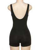 Popular Solid Color Sleeveless Square Neck Backless Slim Casual Romper Black Yellow Pink S-L