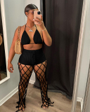 Woman Hollow Out Halter Neck Bra Beach Wear Mesh Pants Sets Two Pieces Outfit White Pink Black Blue Brown S-XL