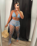 Woman Hollow Out Halter Neck Bra Beach Wear Mesh Pants Sets Two Pieces Outfit White Pink Black Blue Brown S-XL