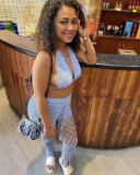 Woman Hollow Out Halter Neck Bra Beach Wear Mesh Pants Sets Two Pieces Outfit White Pink Black Blue Brown S-XL