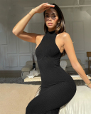 Women Sleeveless Summer Solid Color Backless One-piece Maxi Knit Dress Black Coffee S-L