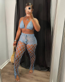 Woman Hollow Out Halter Neck Bra Beach Wear Mesh Pants Sets Two Pieces Outfit White Pink Black Blue Brown S-XL