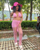 Woman Hollow Out Halter Neck Bra Beach Wear Mesh Pants Sets Two Pieces Outfit White Pink Black Blue Brown S-XL