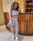 Woman Hollow Out Halter Neck Bra Beach Wear Mesh Pants Sets Two Pieces Outfit White Pink Black Blue Brown S-XL