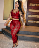 Sleeveless Women See Through Two Piece Pant Set S-L