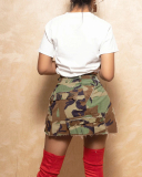 Summer New Irregular Camo Mini Skirts Green XS-2XL